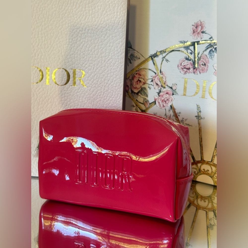 Dior make up cosmetic bag beauty item limited edition pouch pink patent … - Picture 3 of 12
